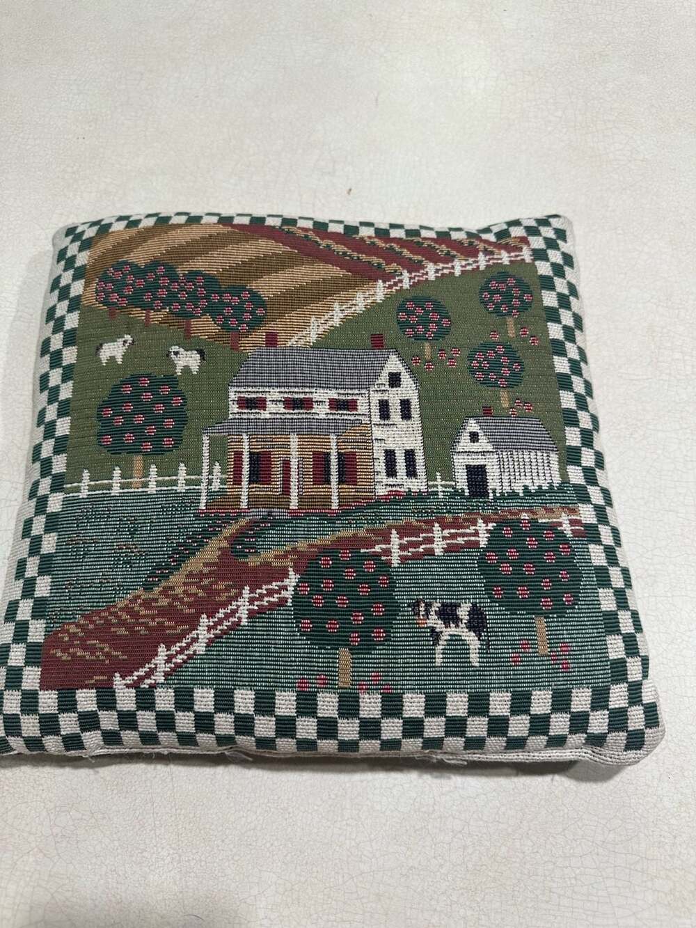 Vintage Country Farmhouse Tapestry Decorative Throw Pillow Barn and Livestock